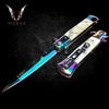 Rainbow White Pearl Handle Stiletto Knife 8.75" Spring Assisted Folding Knife for Hunting, Gift for Father, Boyfriend, Christmas VuMaker-932