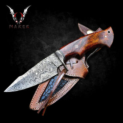 Custom Handmade Bowie Hunting Knife 10" Rose Wood Handle W/ Sheath, Gift for Men, Boyfriend, Husband, Christmas gift VuMaker-926