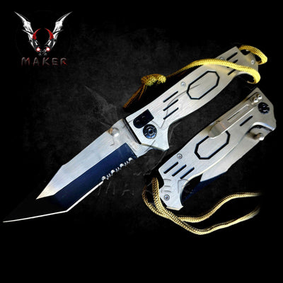 Silver Robot Tanto Rescue Knife  8"  Folding Knife for Hunting, Camping, Outdoor Gift for Men, Father, Boyfriend, Christmas - VuMaker-944