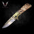 GOLD Vintage Floral Ornate Knife 8.5" Wood handle Folding Knife for Hunting Gift for Father, Husband, Boyfriend Christmas - VuMaker-197