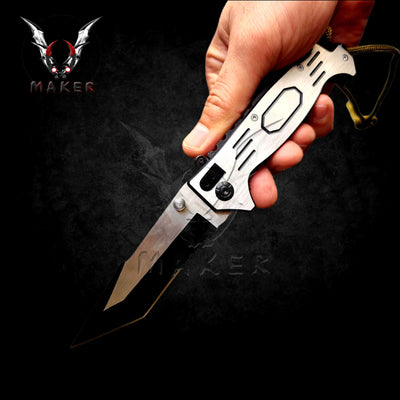 Silver Robot Tanto Rescue Knife  8"  Folding Knife for Hunting, Camping, Outdoor Gift for Men, Father, Boyfriend, Christmas - VuMaker-944